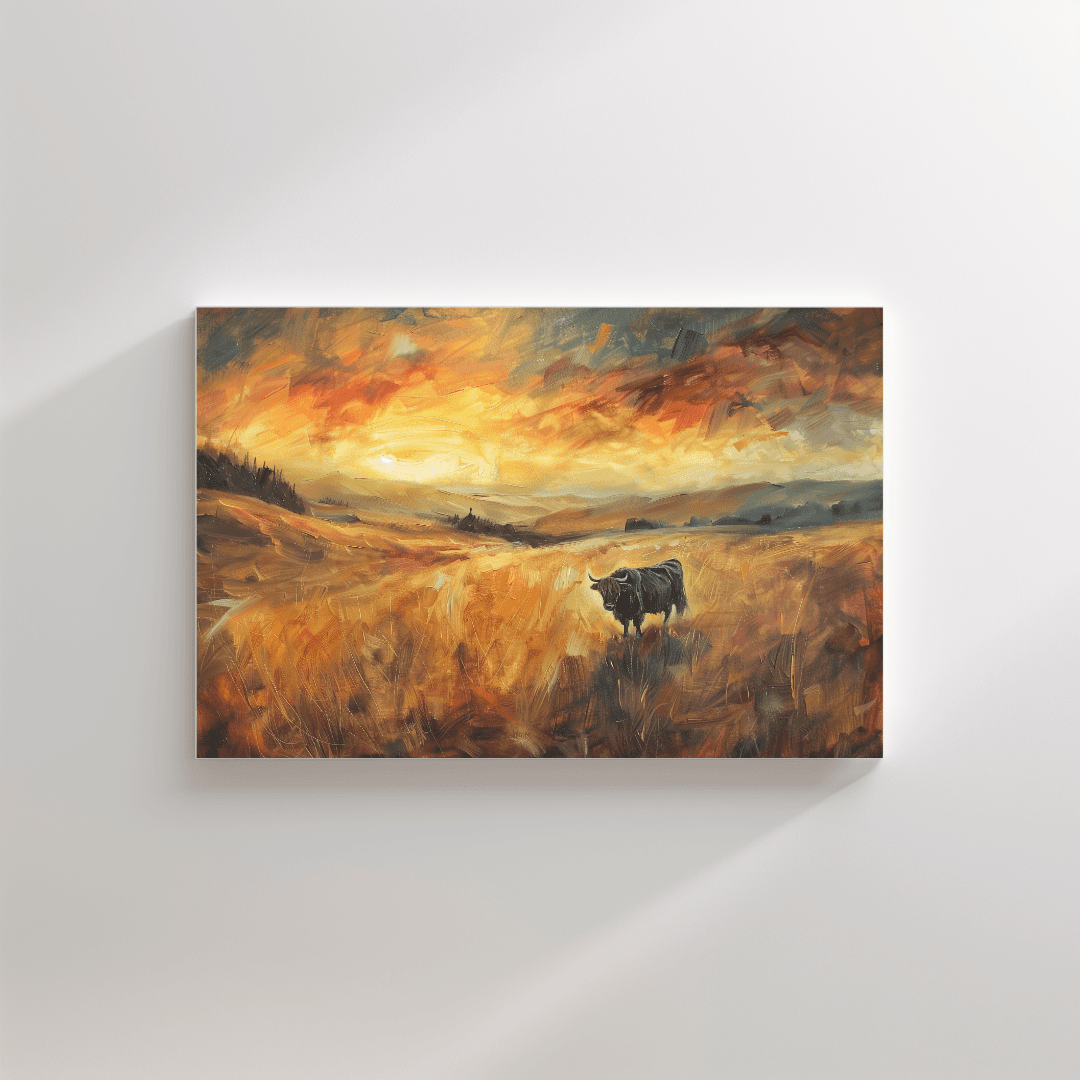 Highland Cow Highland Cow – Sunset Impressionist Canvas