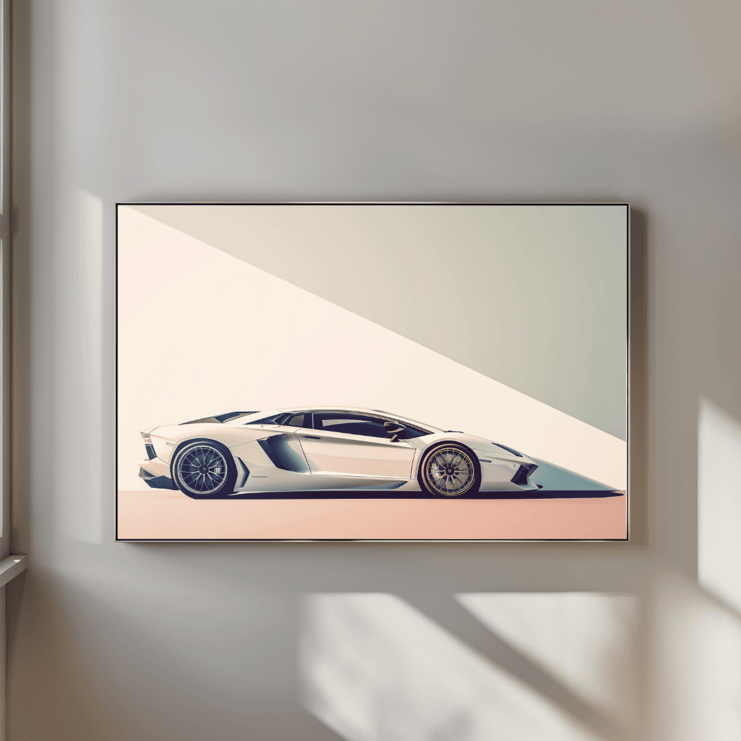 undefined White Lamborghini – Shadow Play Canvas