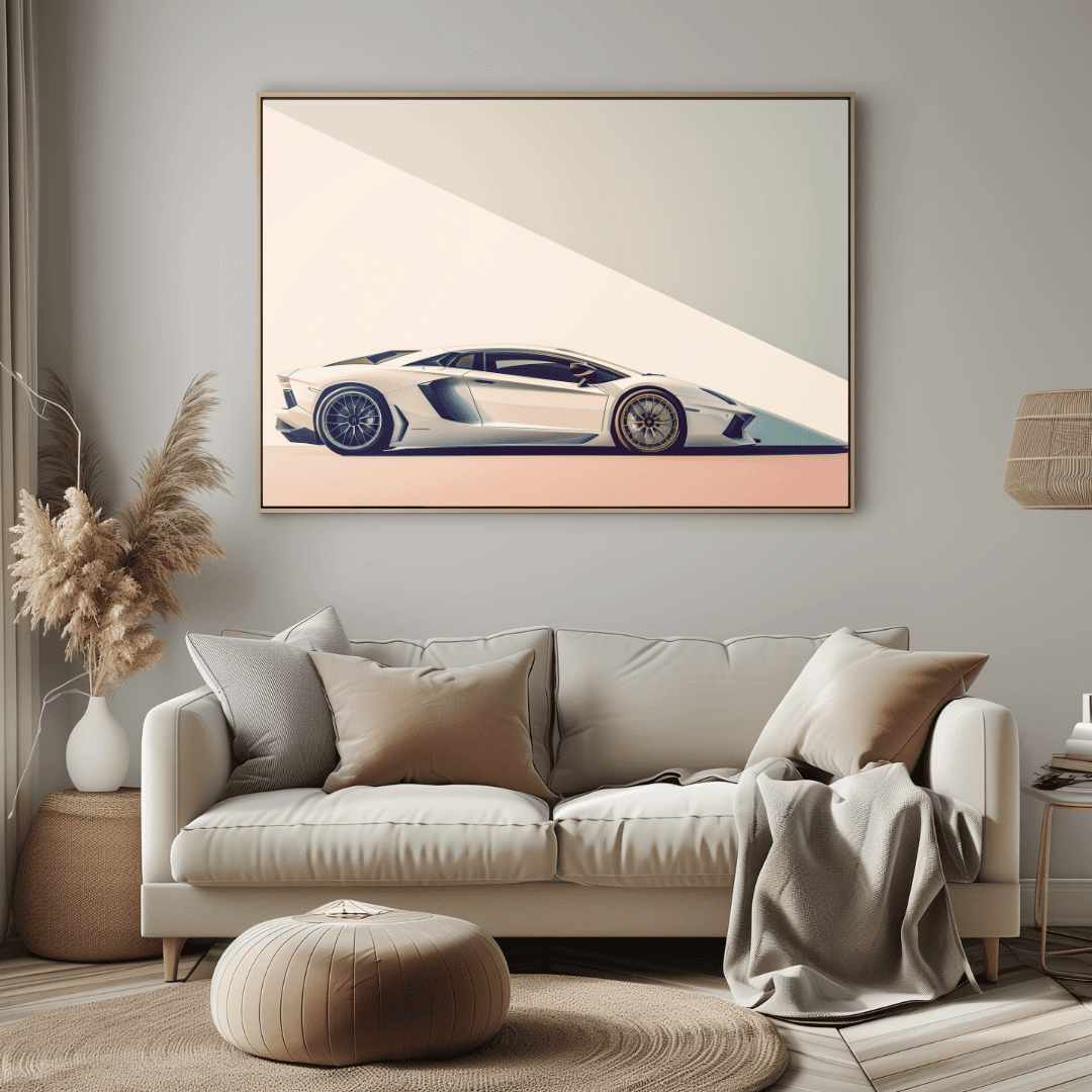 Lamborghini White Lamborghini – Shadow Play Canvas