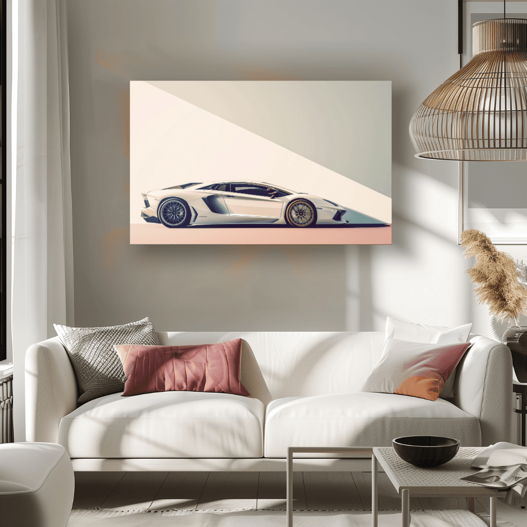 Lamborghini White Lamborghini – Shadow Play Canvas