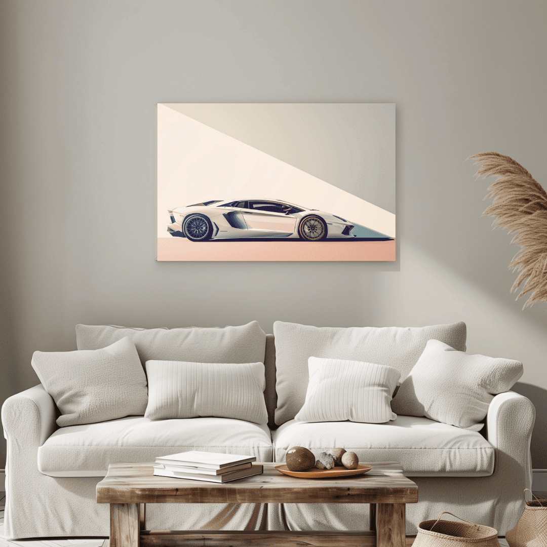 Lamborghini White Lamborghini – Shadow Play Canvas