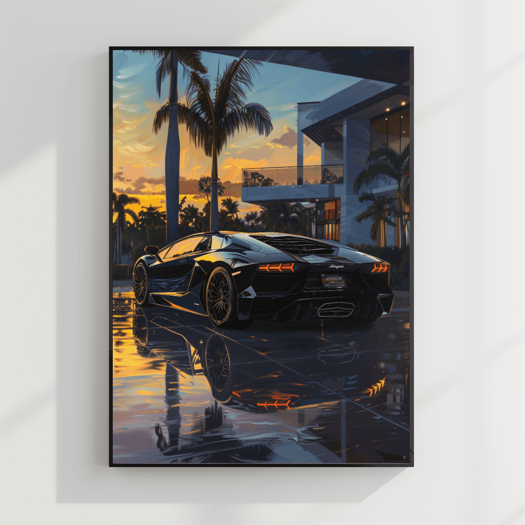 undefined Black Lamborghini – Villa Sunset Canvas