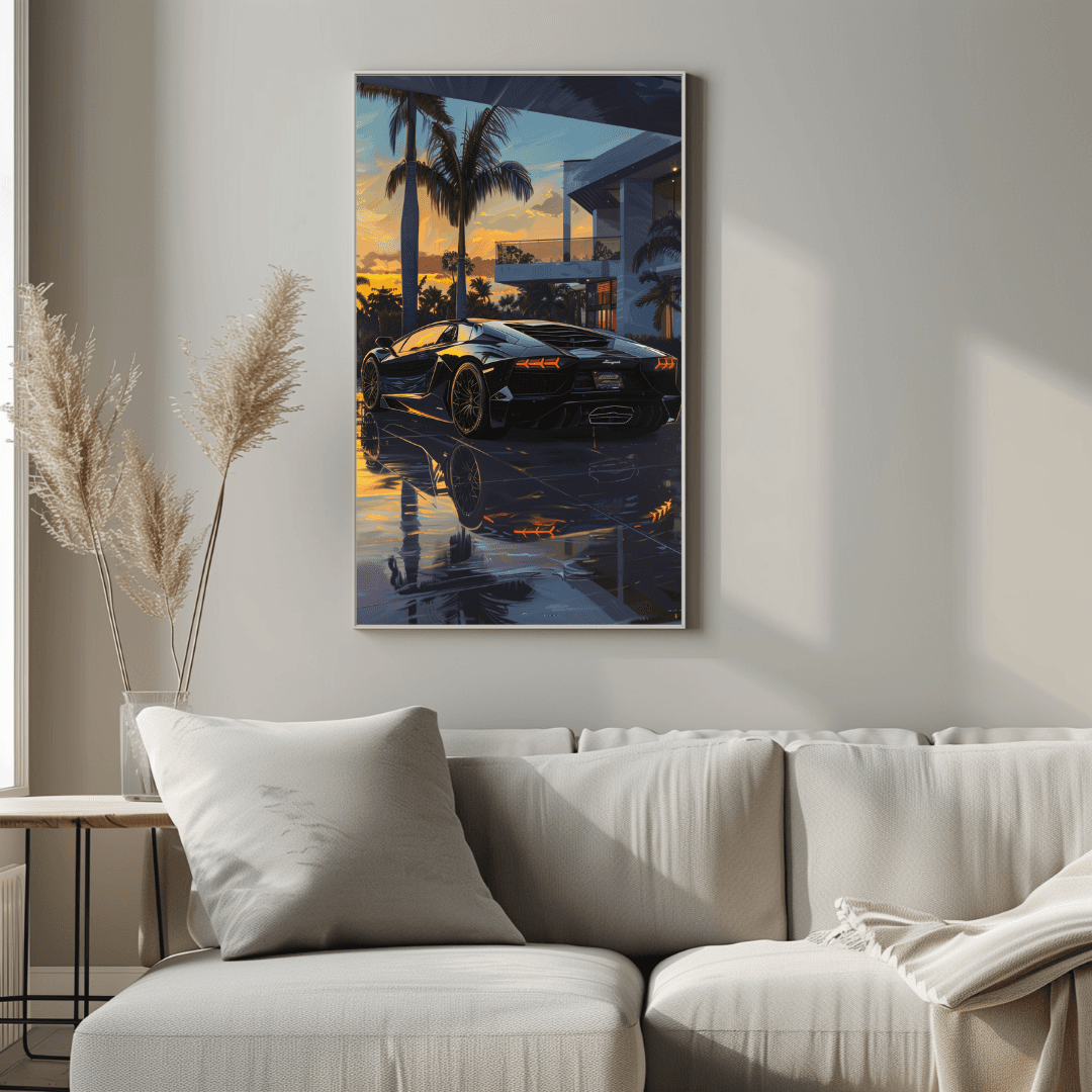 Lamborghini Black Lamborghini – Villa Sunset Canvas