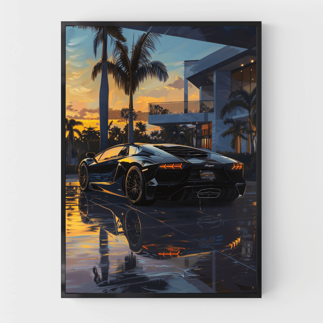 Lamborghini Black Lamborghini – Villa Sunset Canvas