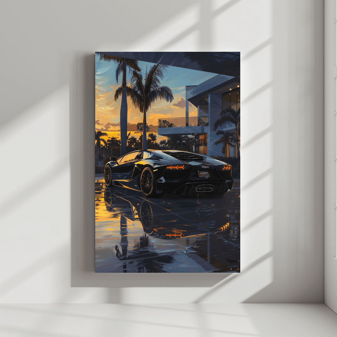 Lamborghini Black Lamborghini – Villa Sunset Canvas