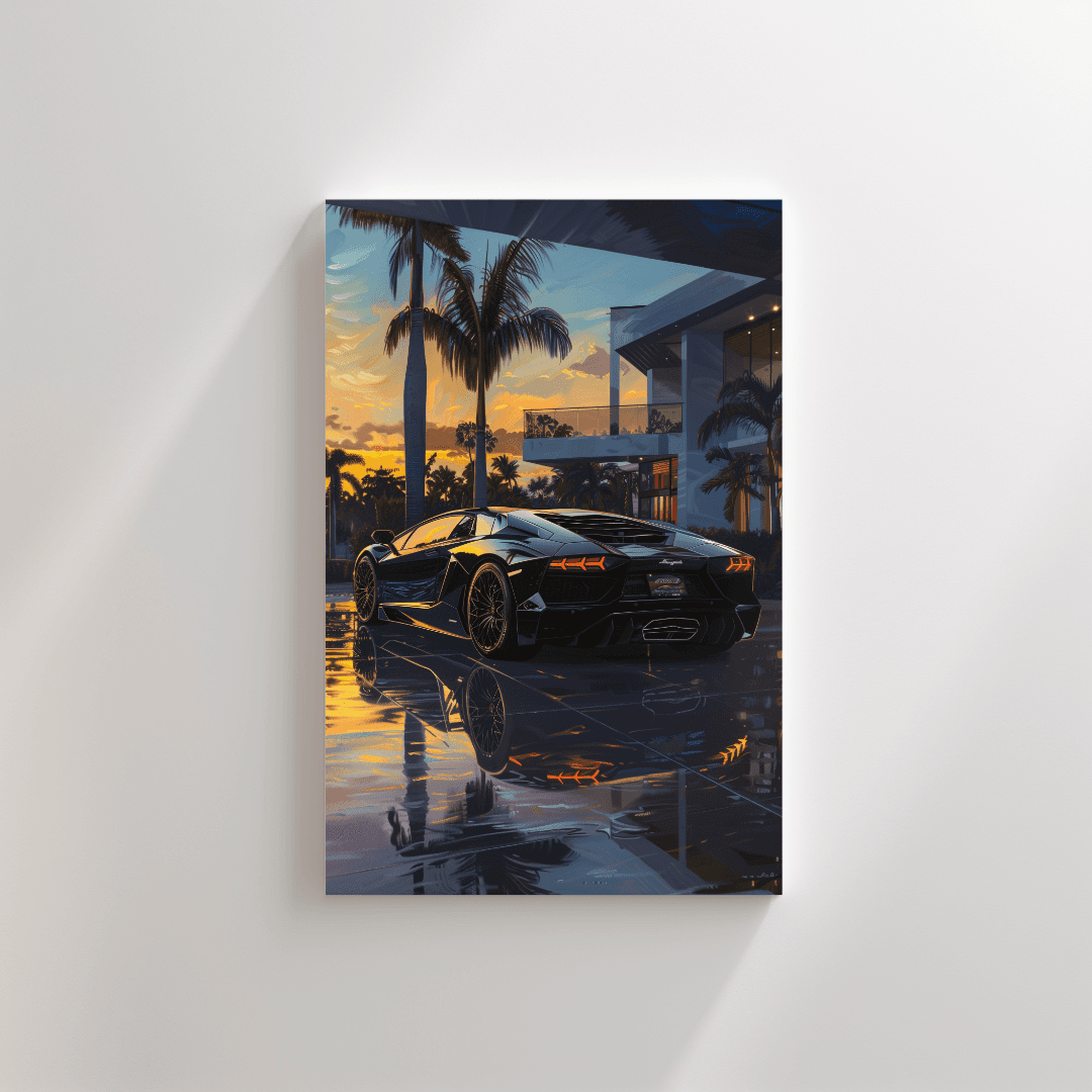 Lamborghini Black Lamborghini – Villa Sunset Canvas