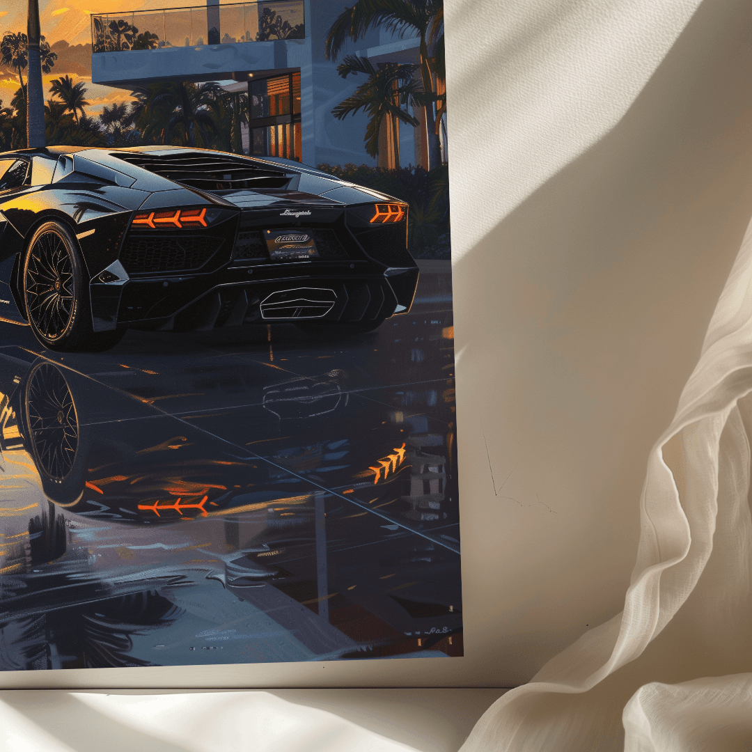 Lamborghini Black Lamborghini – Villa Sunset Canvas