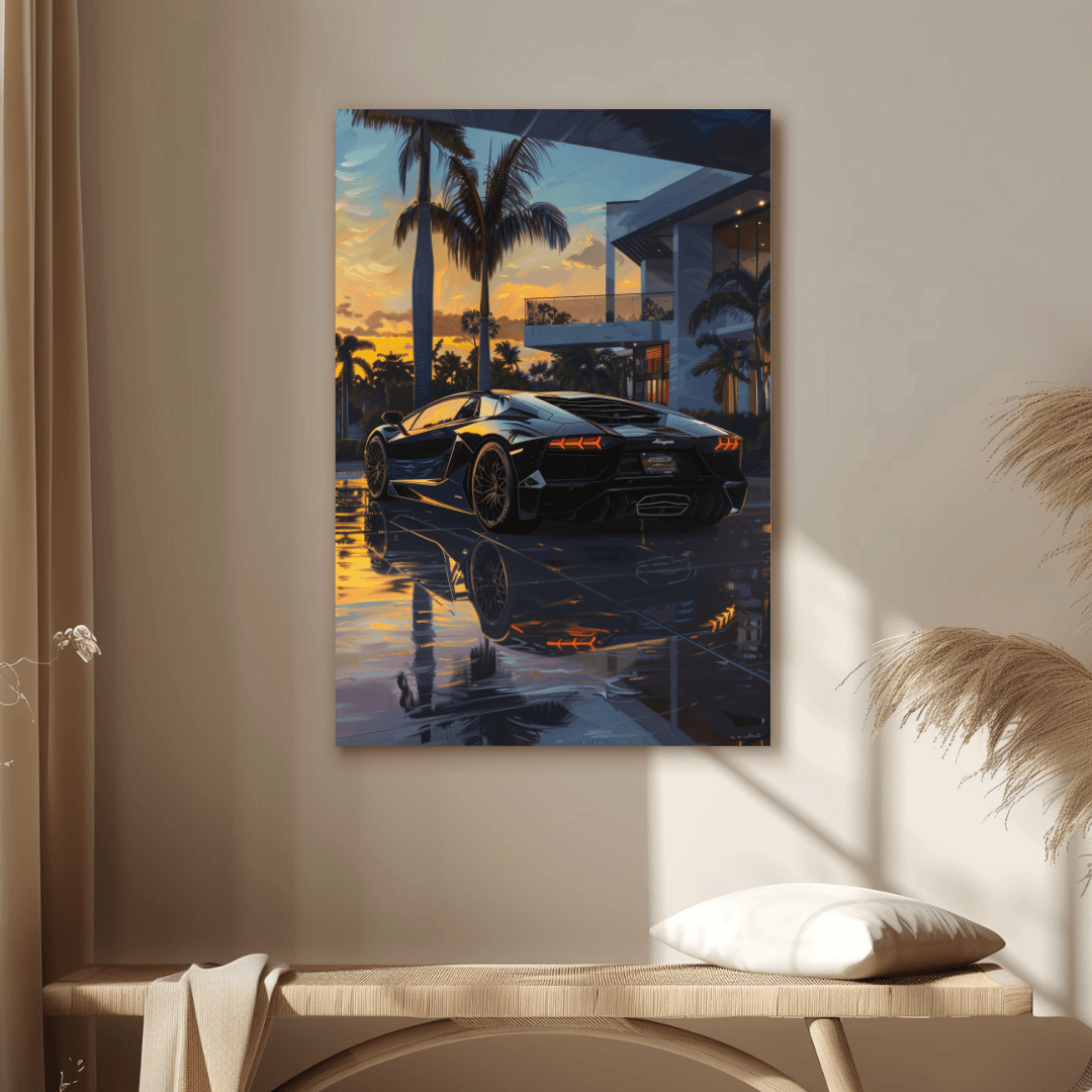 Lamborghini Black Lamborghini – Villa Sunset Canvas