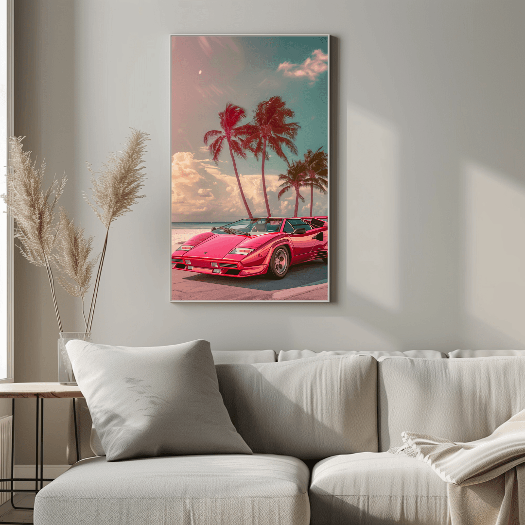Lamborghini Pink Countach – Miami Vibes Canvas
