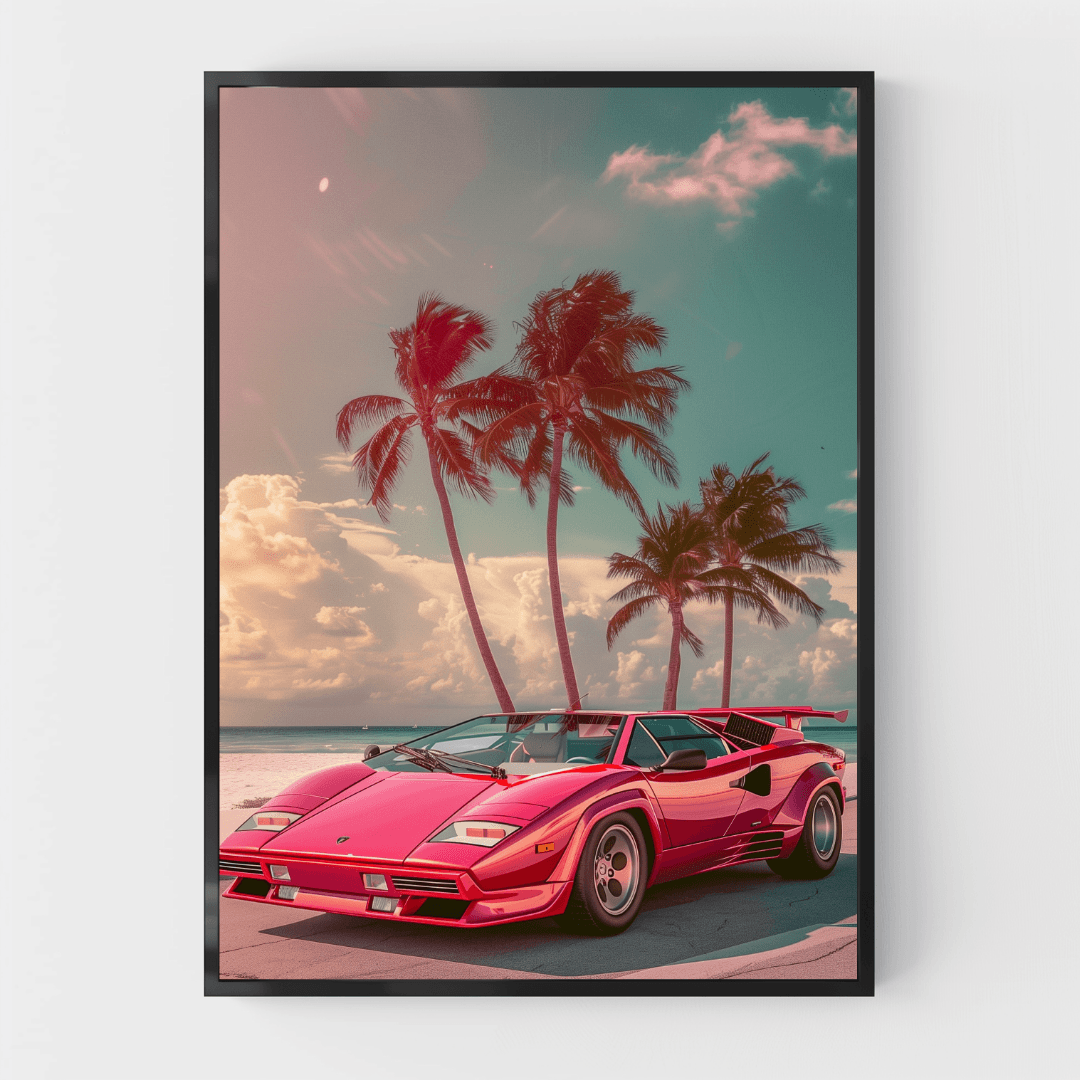 Lamborghini Pink Countach – Miami Vibes Canvas