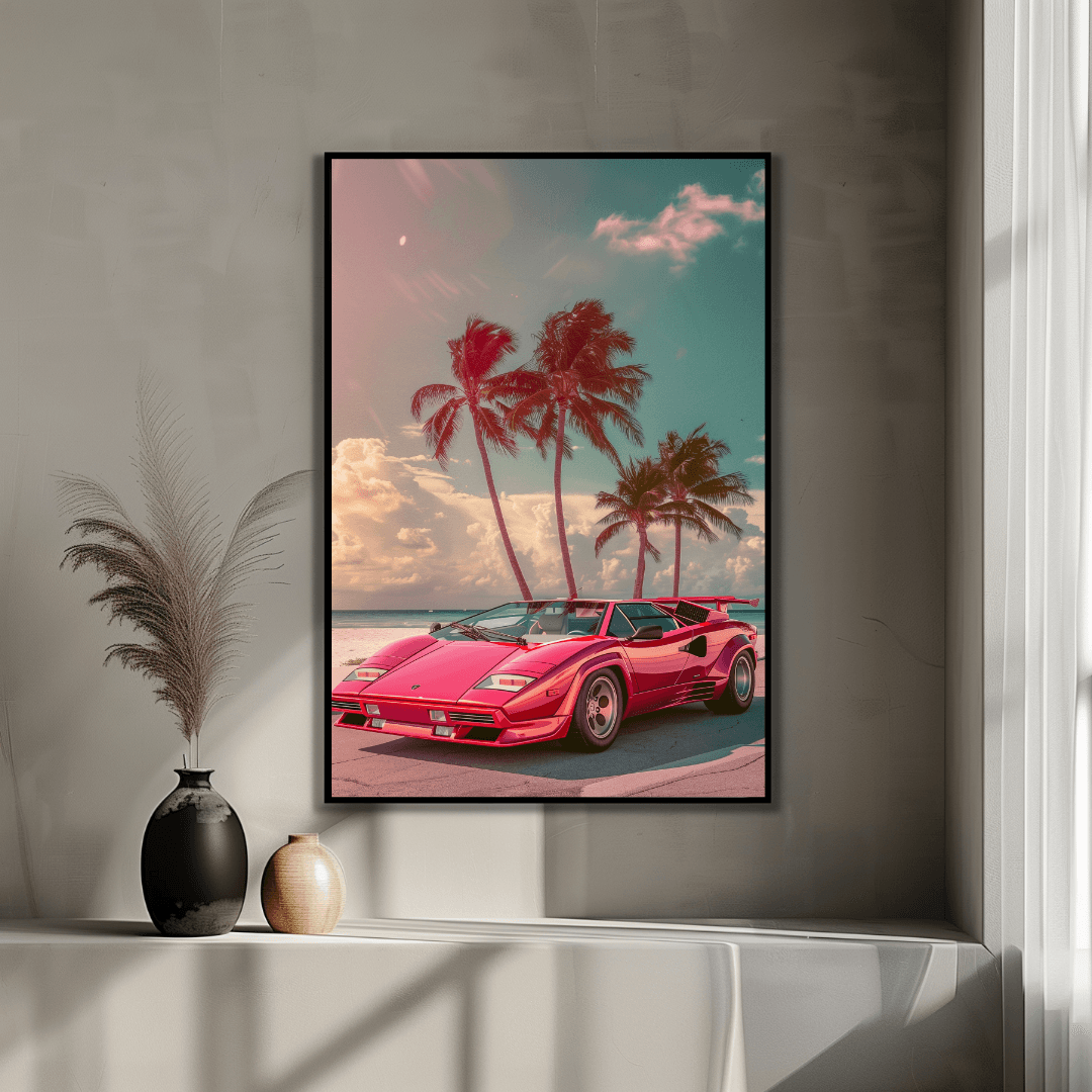 Lamborghini Pink Countach – Miami Vibes Canvas