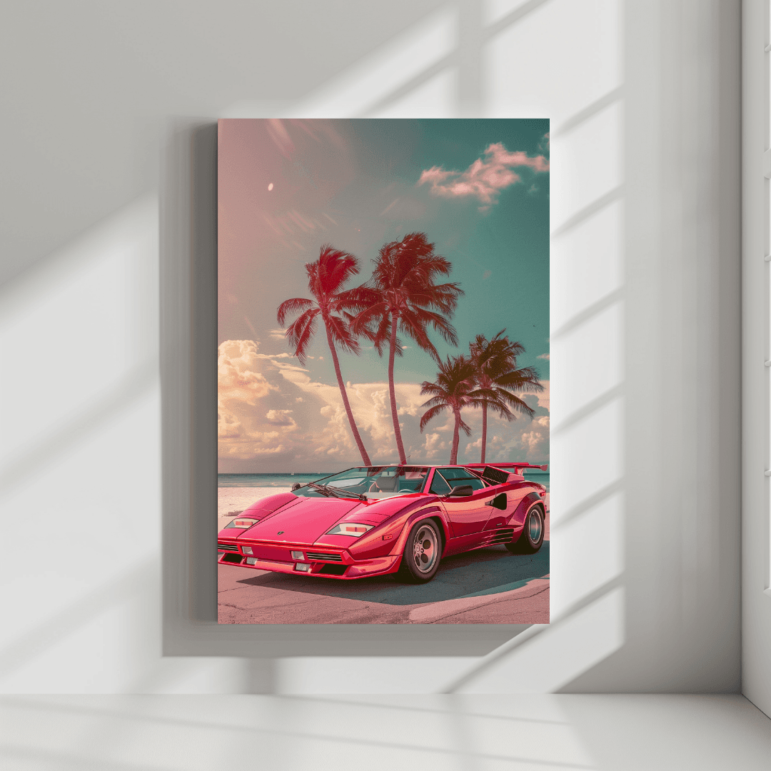 Lamborghini Pink Countach – Miami Vibes Canvas