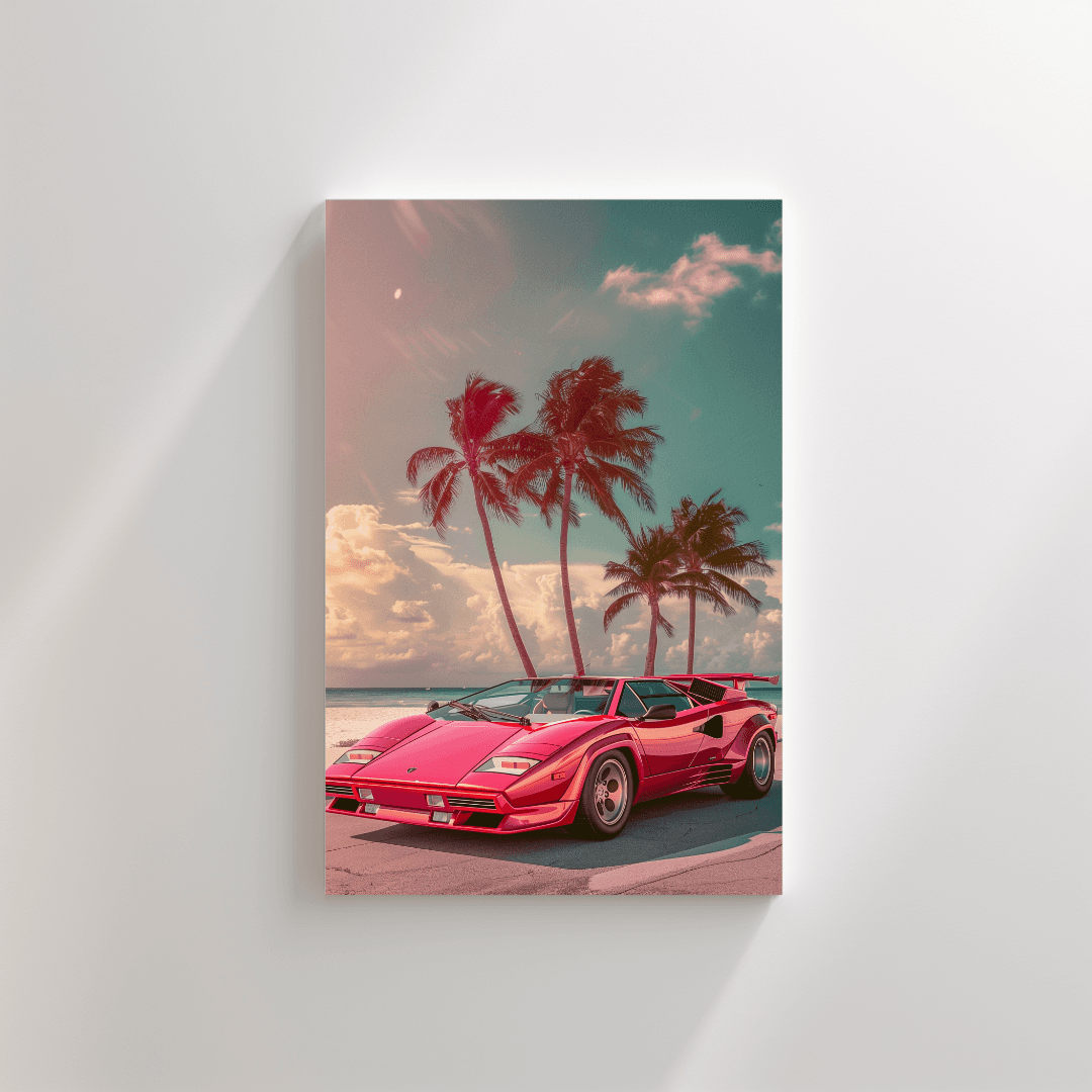 Lamborghini Pink Countach – Miami Vibes Canvas