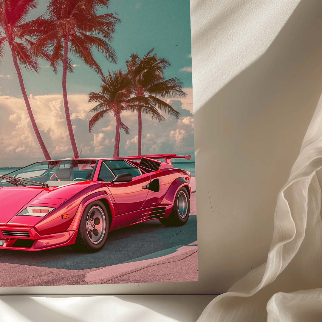 Lamborghini Pink Countach – Miami Vibes Canvas