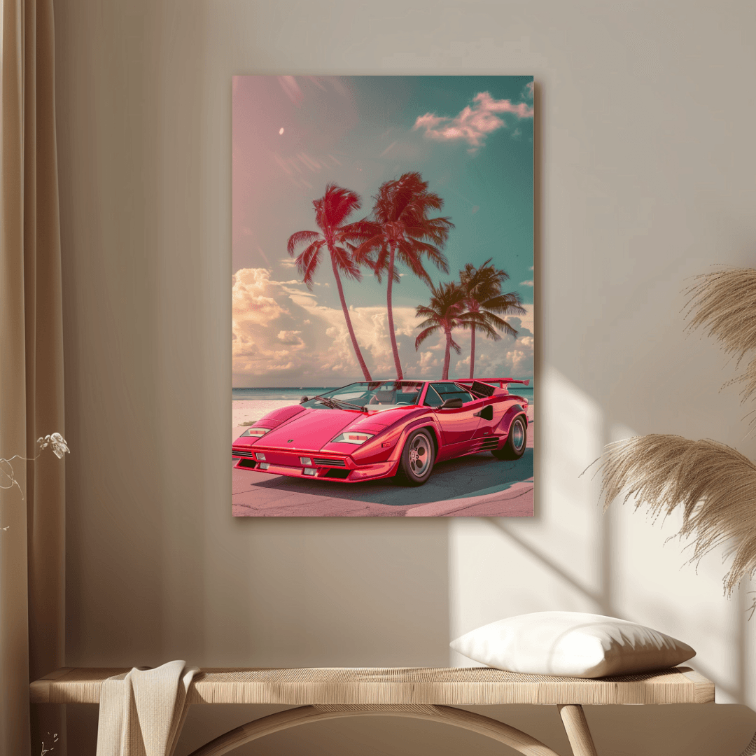 Lamborghini Pink Countach – Miami Vibes Canvas