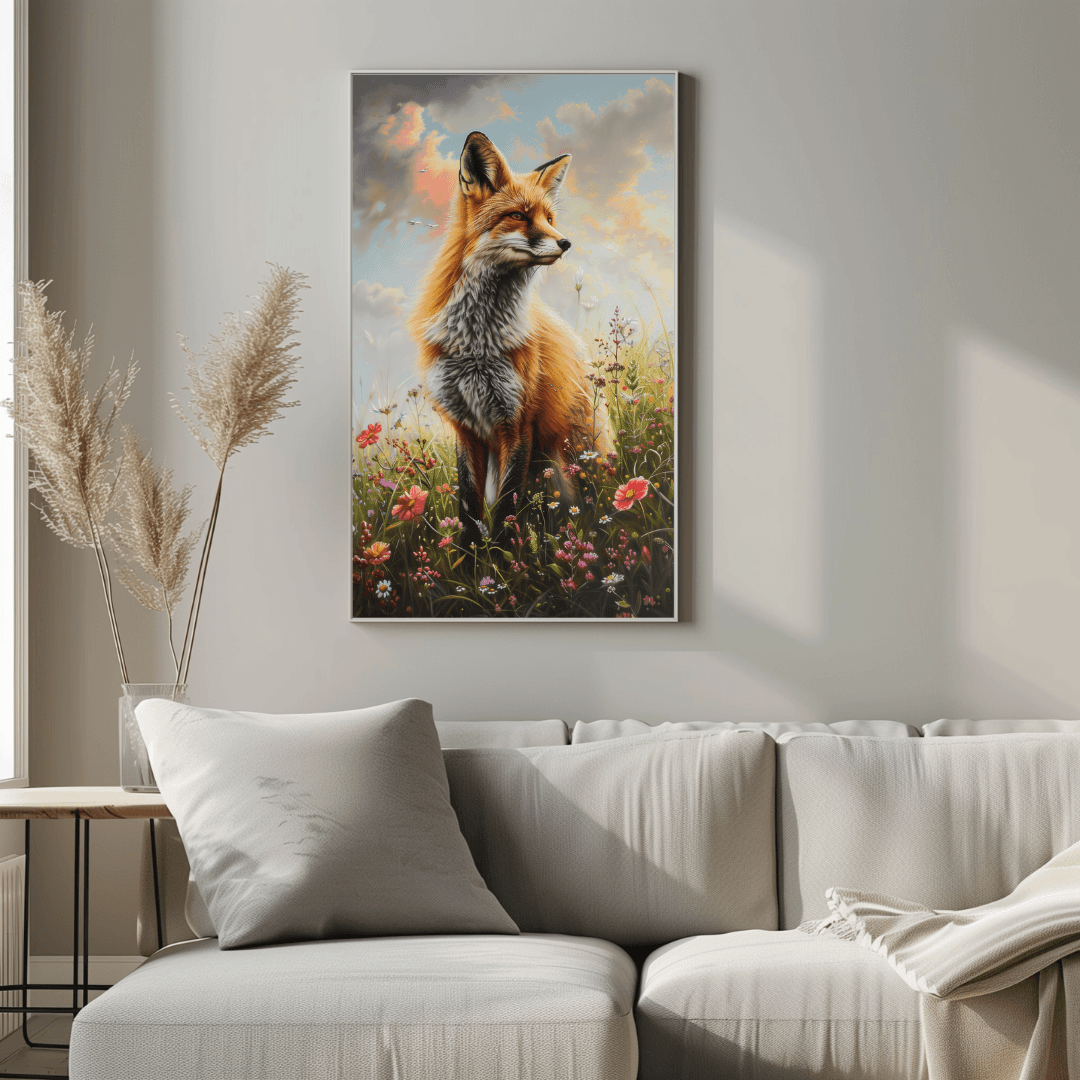 Fox Fox in Wildflower Meadow – Nature Bloom Canvas
