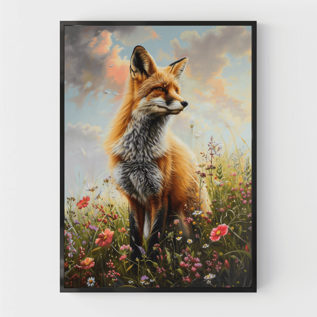 Fox Fox in Wildflower Meadow – Nature Bloom Canvas