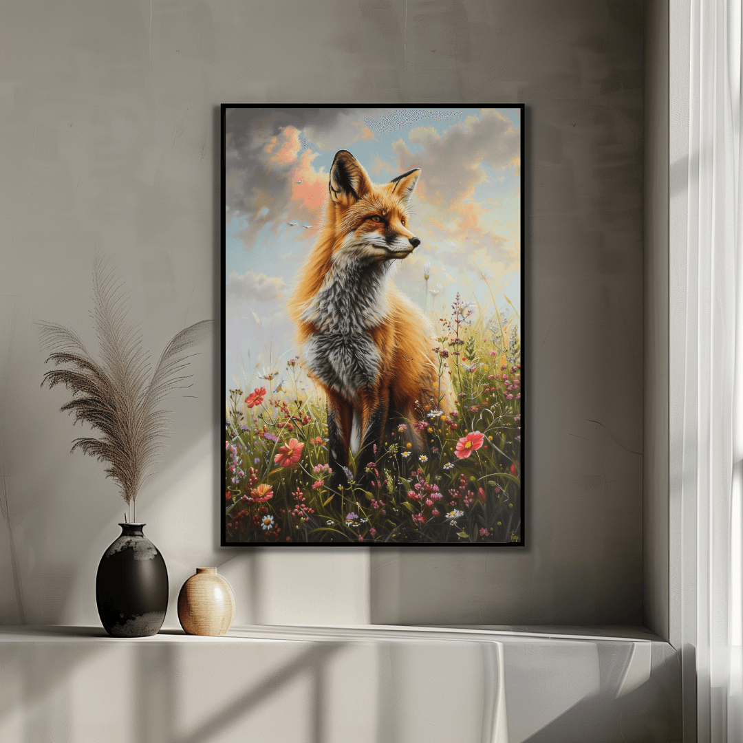 Fox Fox in Wildflower Meadow – Nature Bloom Canvas