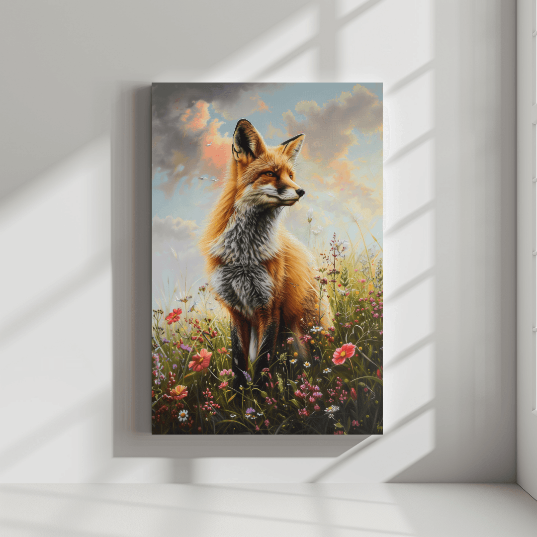 Fox Fox in Wildflower Meadow – Nature Bloom Canvas