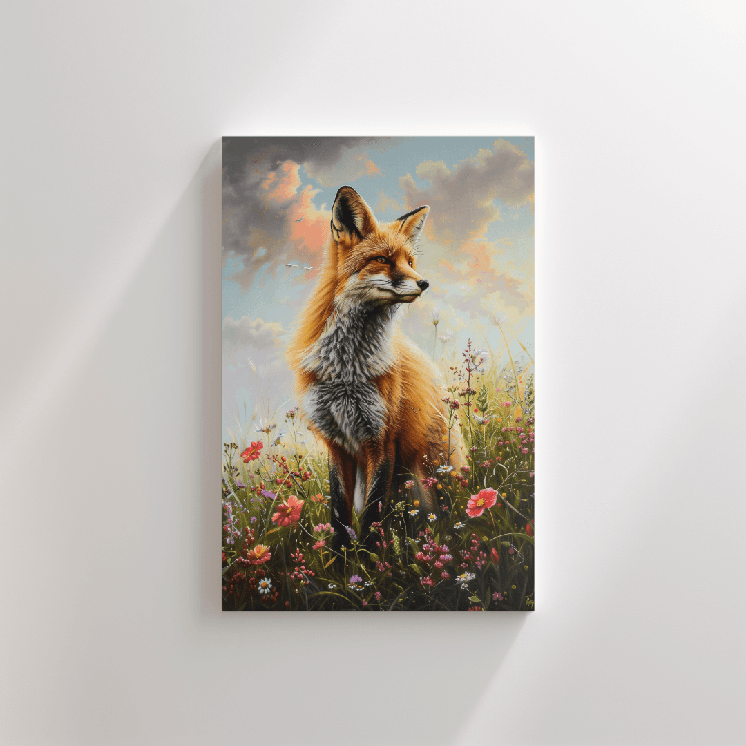 Fox Fox in Wildflower Meadow – Nature Bloom Canvas