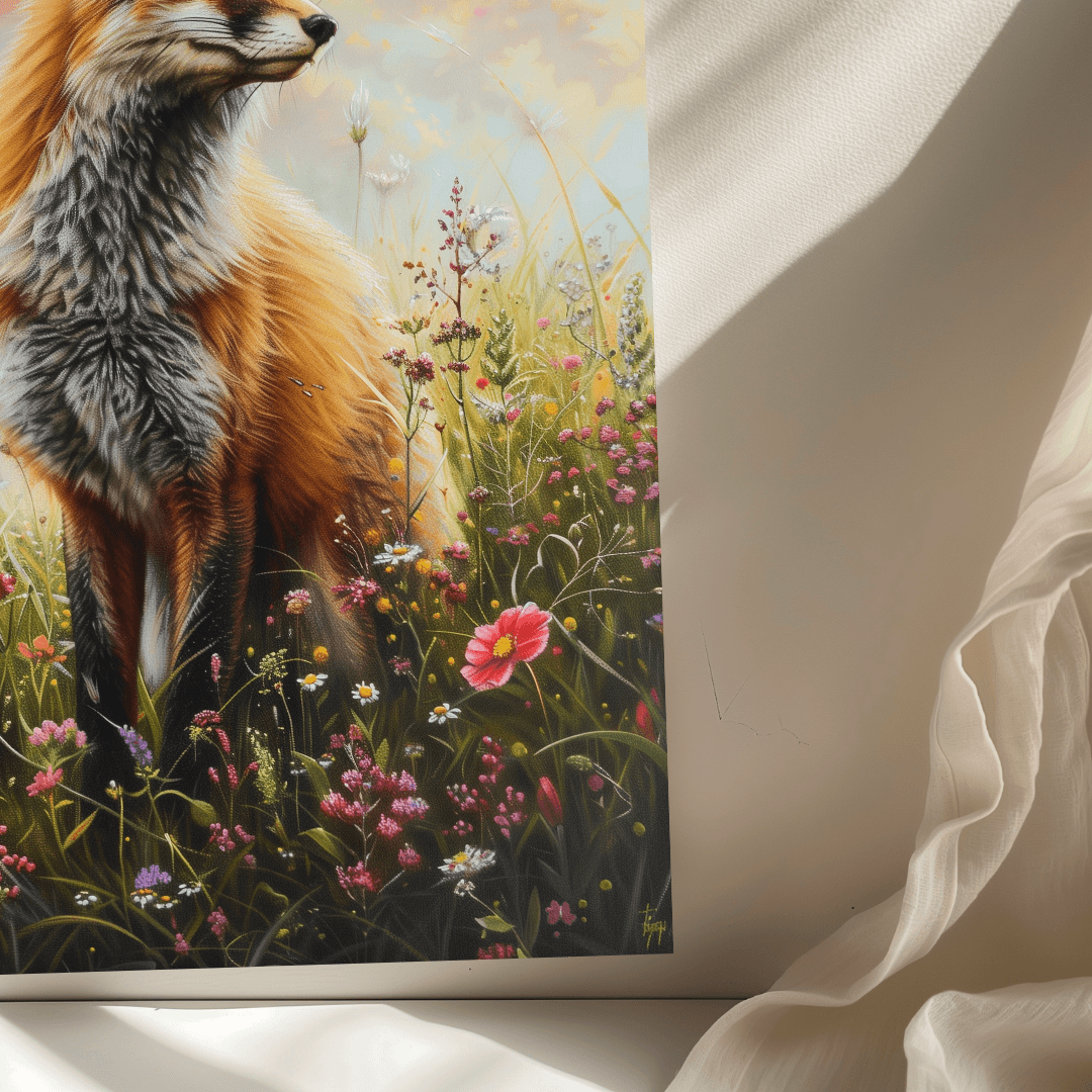 Fox Fox in Wildflower Meadow – Nature Bloom Canvas