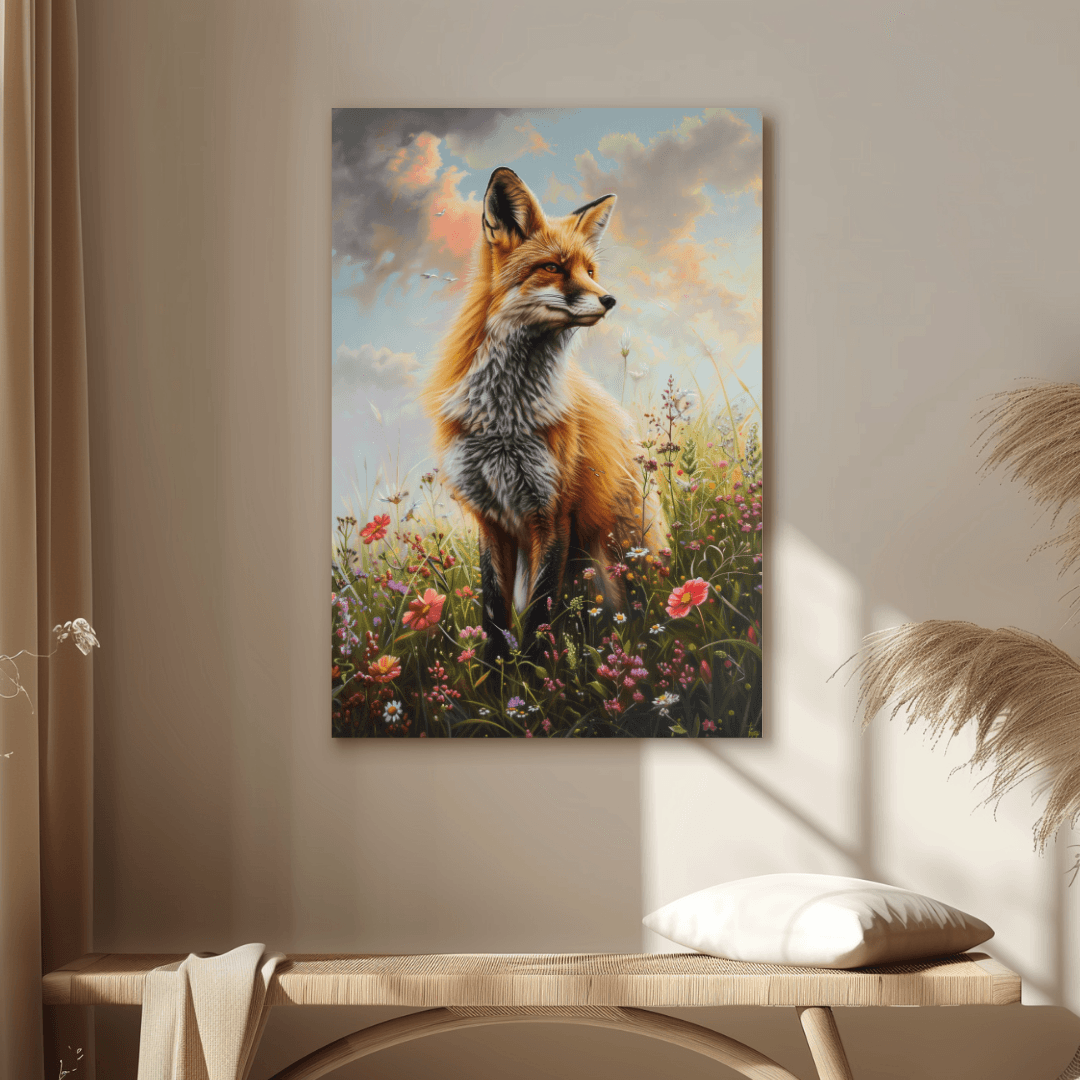 Fox Fox in Wildflower Meadow – Nature Bloom Canvas