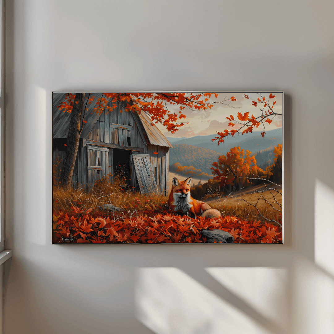 undefined Fox by the Barn – Autumn Hillside Canvas