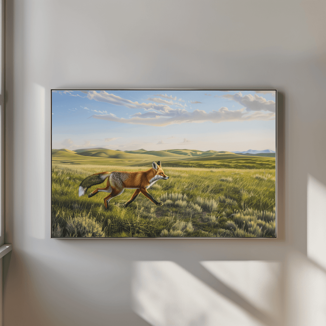 undefined Fox Running – Open Grasslands Canvas