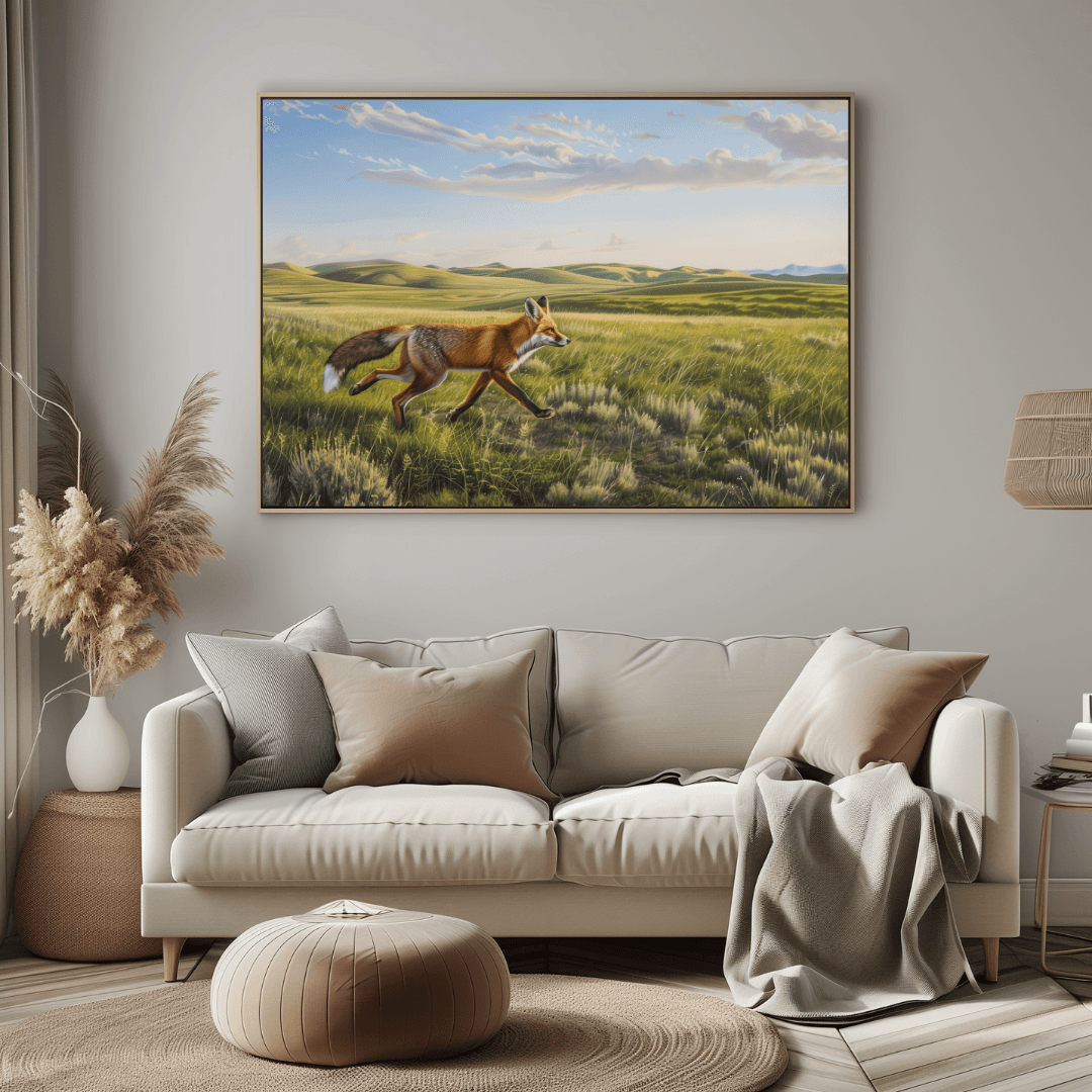 Fox Fox Running – Open Grasslands Canvas