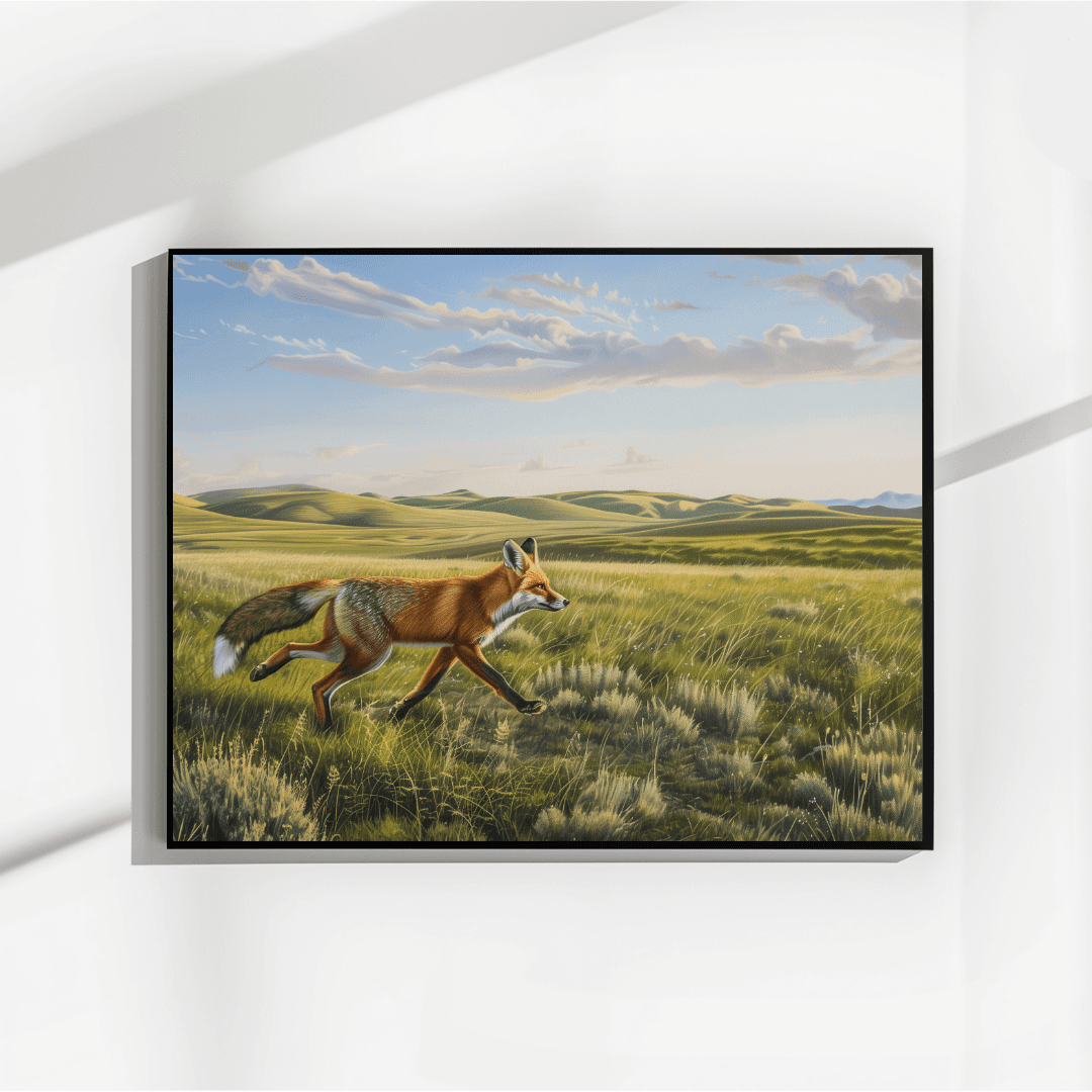Fox Fox Running – Open Grasslands Canvas