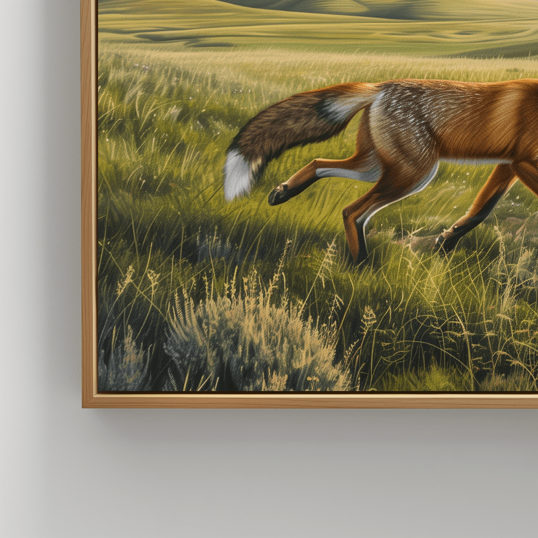 Fox Fox Running – Open Grasslands Canvas