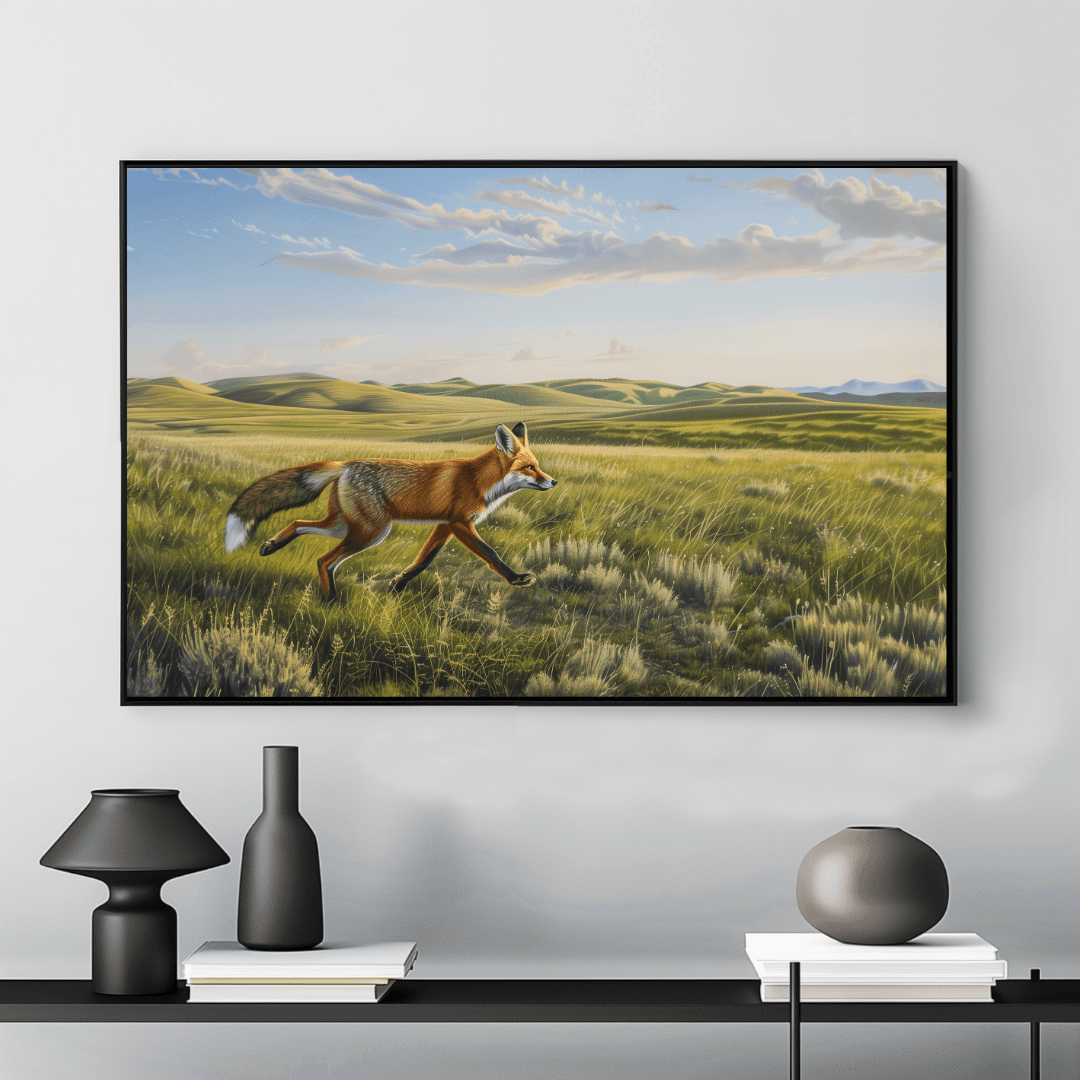 Fox Fox Running – Open Grasslands Canvas