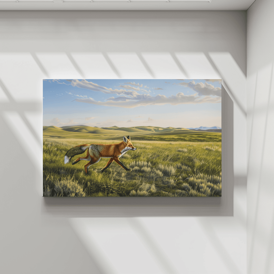 Fox Fox Running – Open Grasslands Canvas