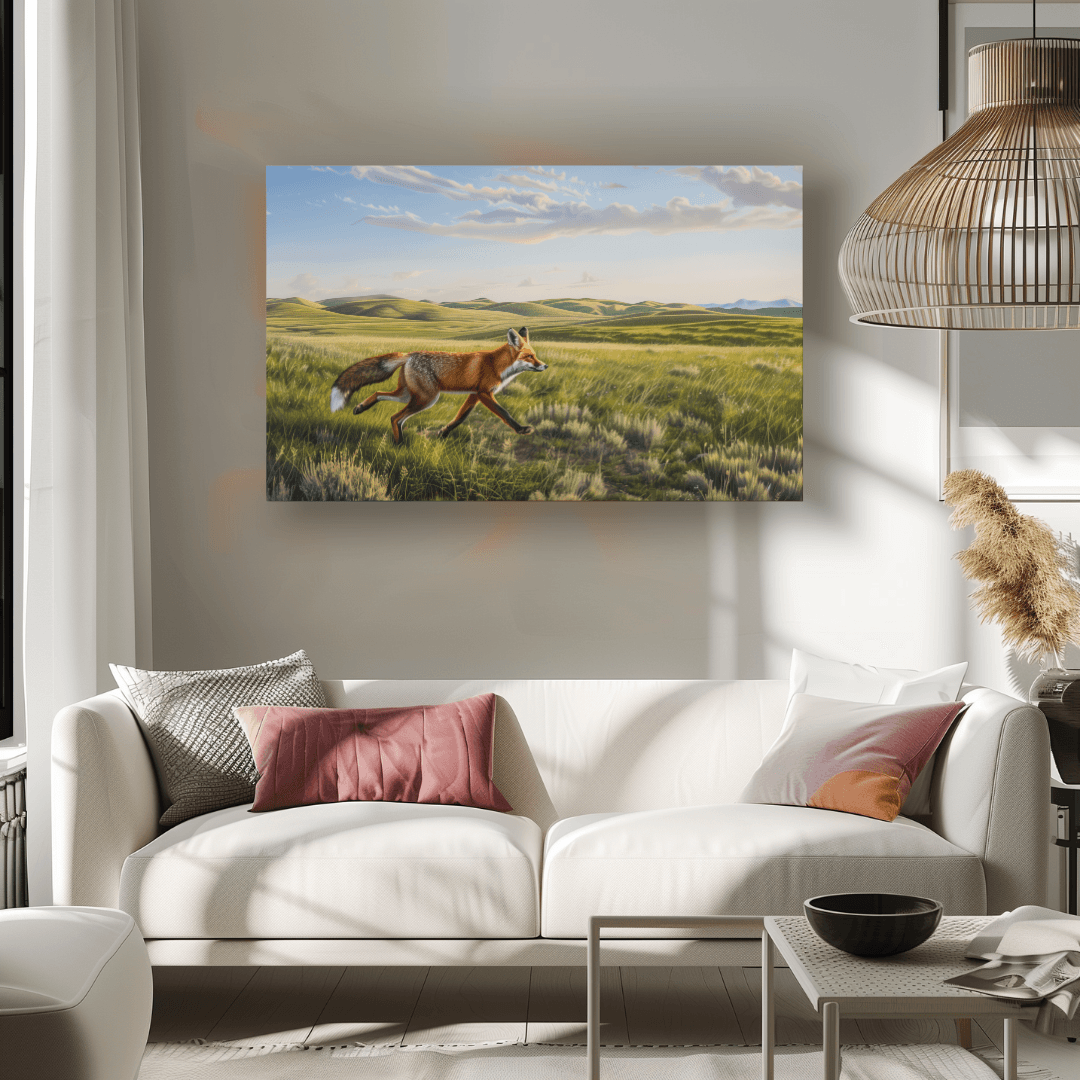 Fox Fox Running – Open Grasslands Canvas