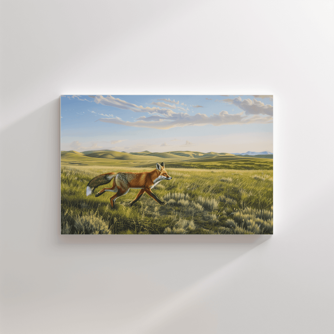Fox Fox Running – Open Grasslands Canvas