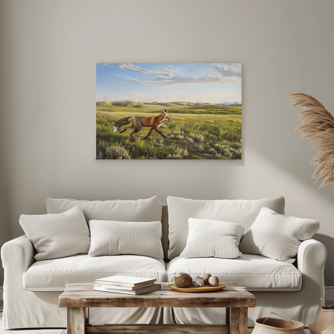 Fox Fox Running – Open Grasslands Canvas