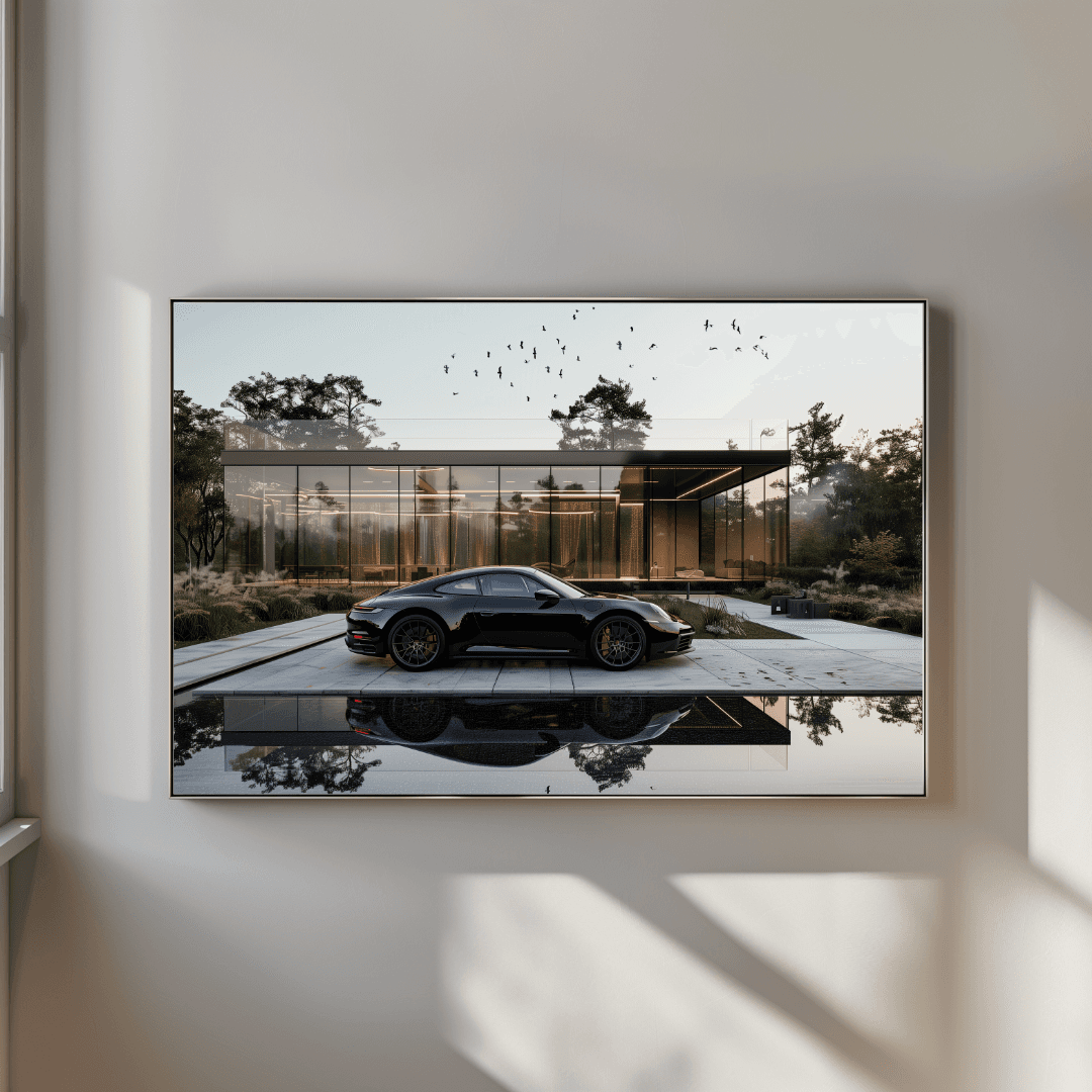undefined Black Porsche – Modern Villa Reflection Canvas