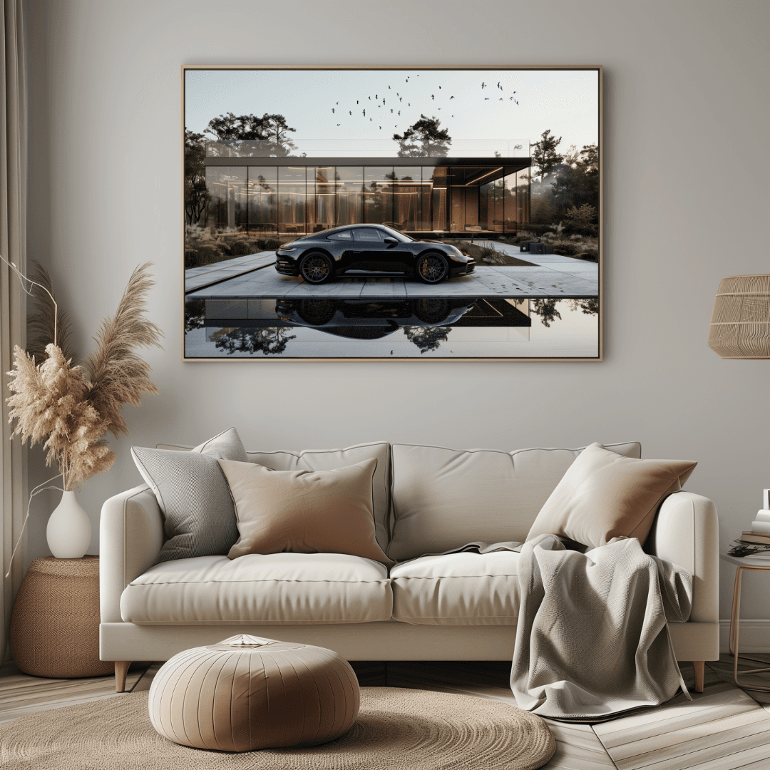 Porsche Black Porsche – Modern Villa Reflection Canvas