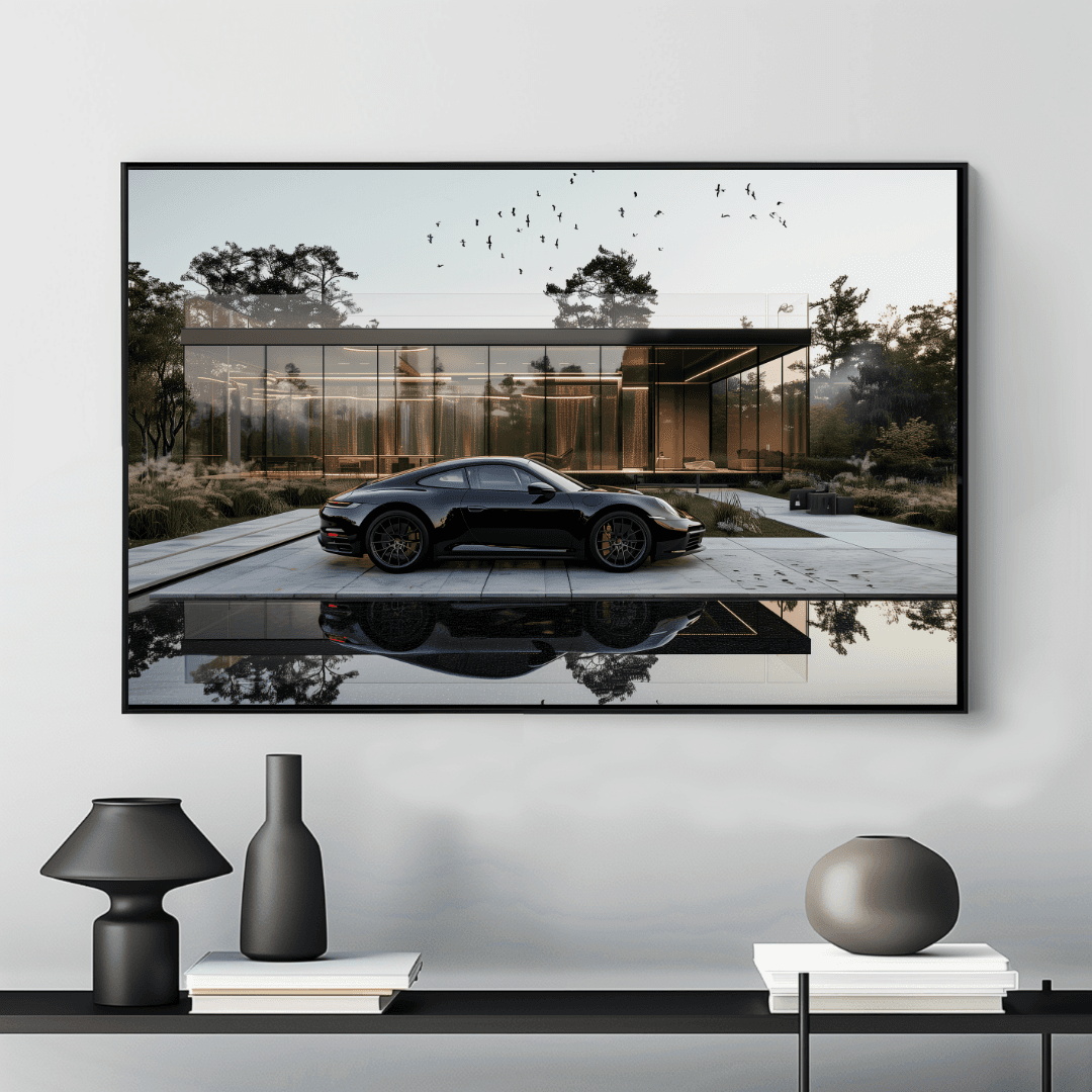 Porsche Black Porsche – Modern Villa Reflection Canvas