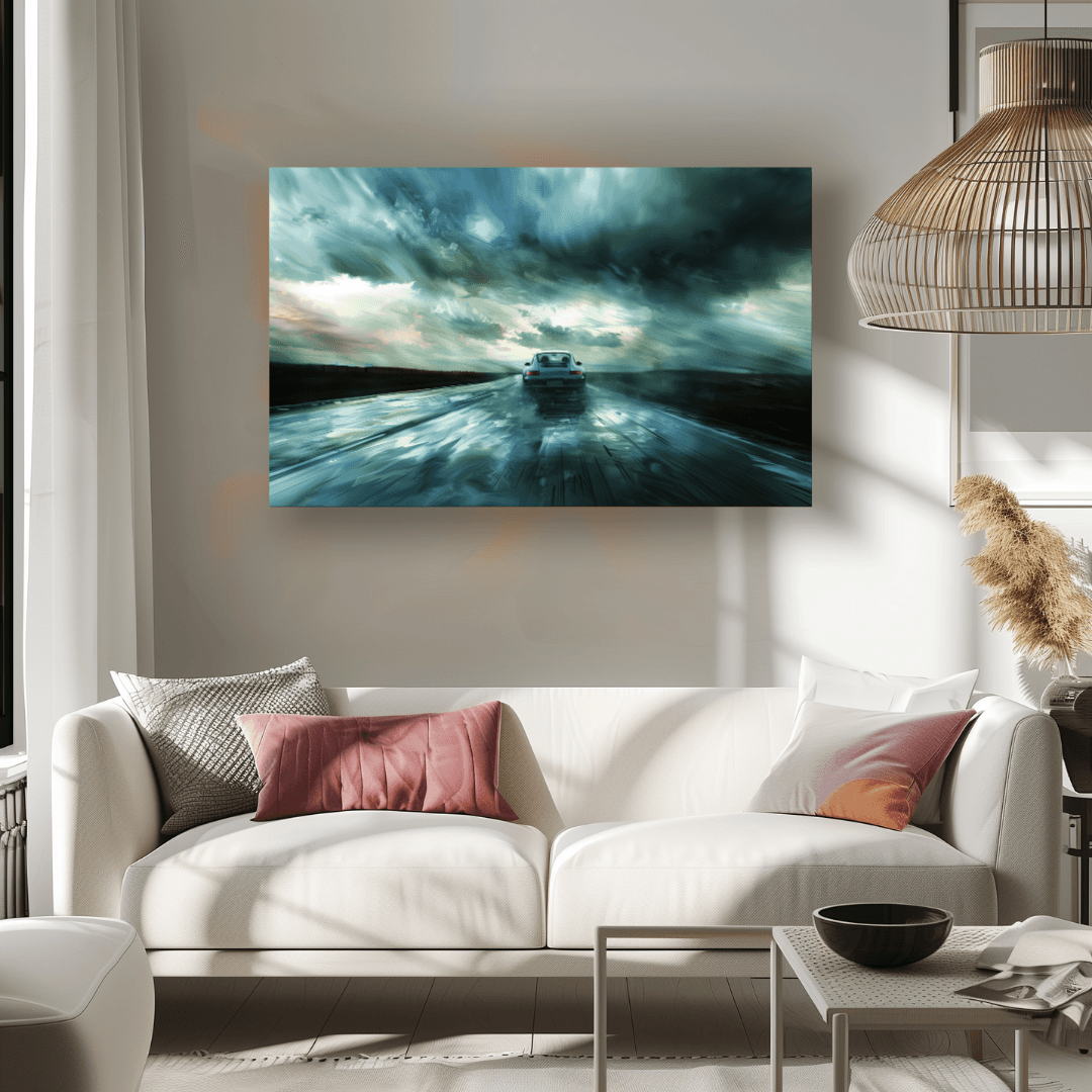 Porsche Porsche in the Storm – Rainy Highway Canvas