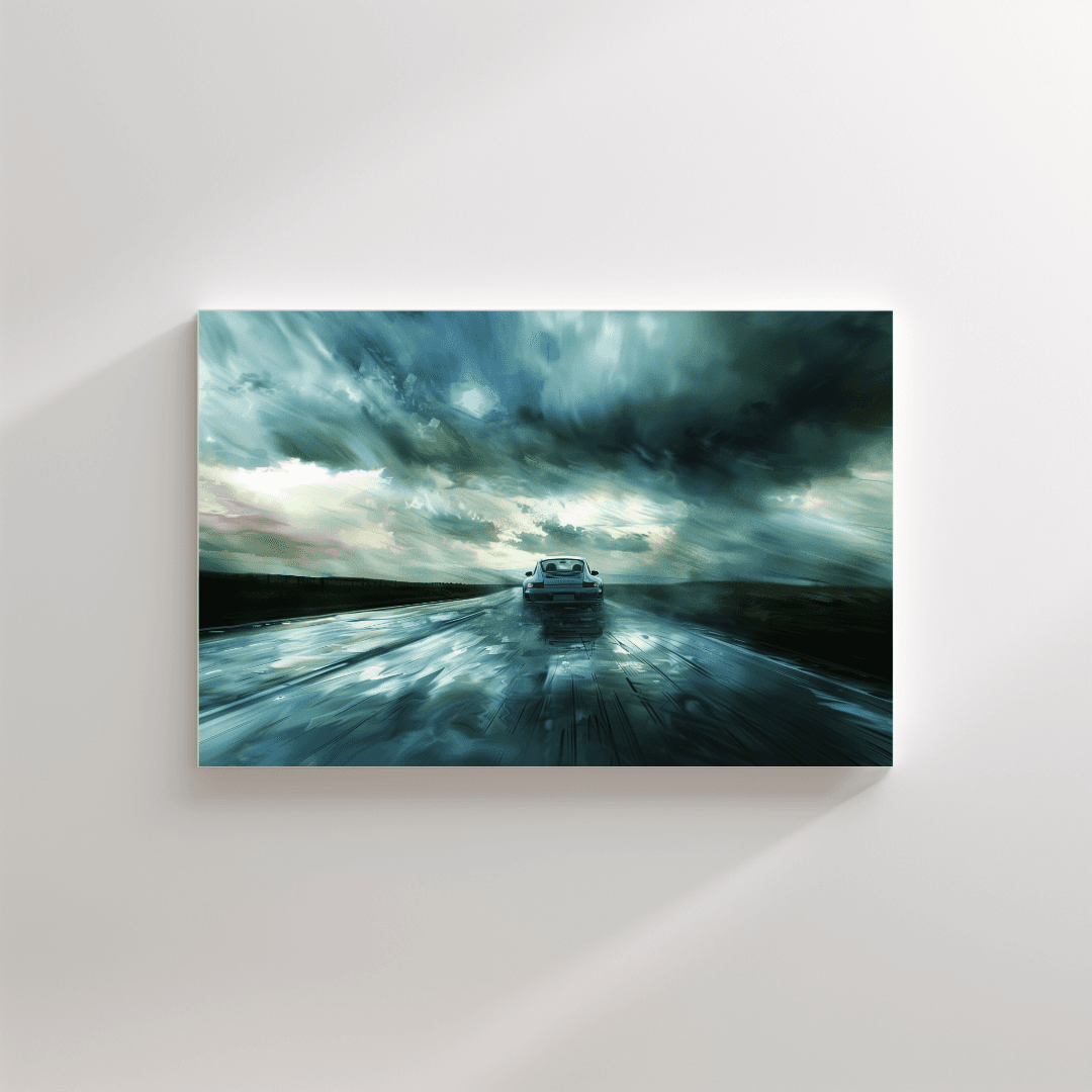 Porsche Porsche in the Storm – Rainy Highway Canvas