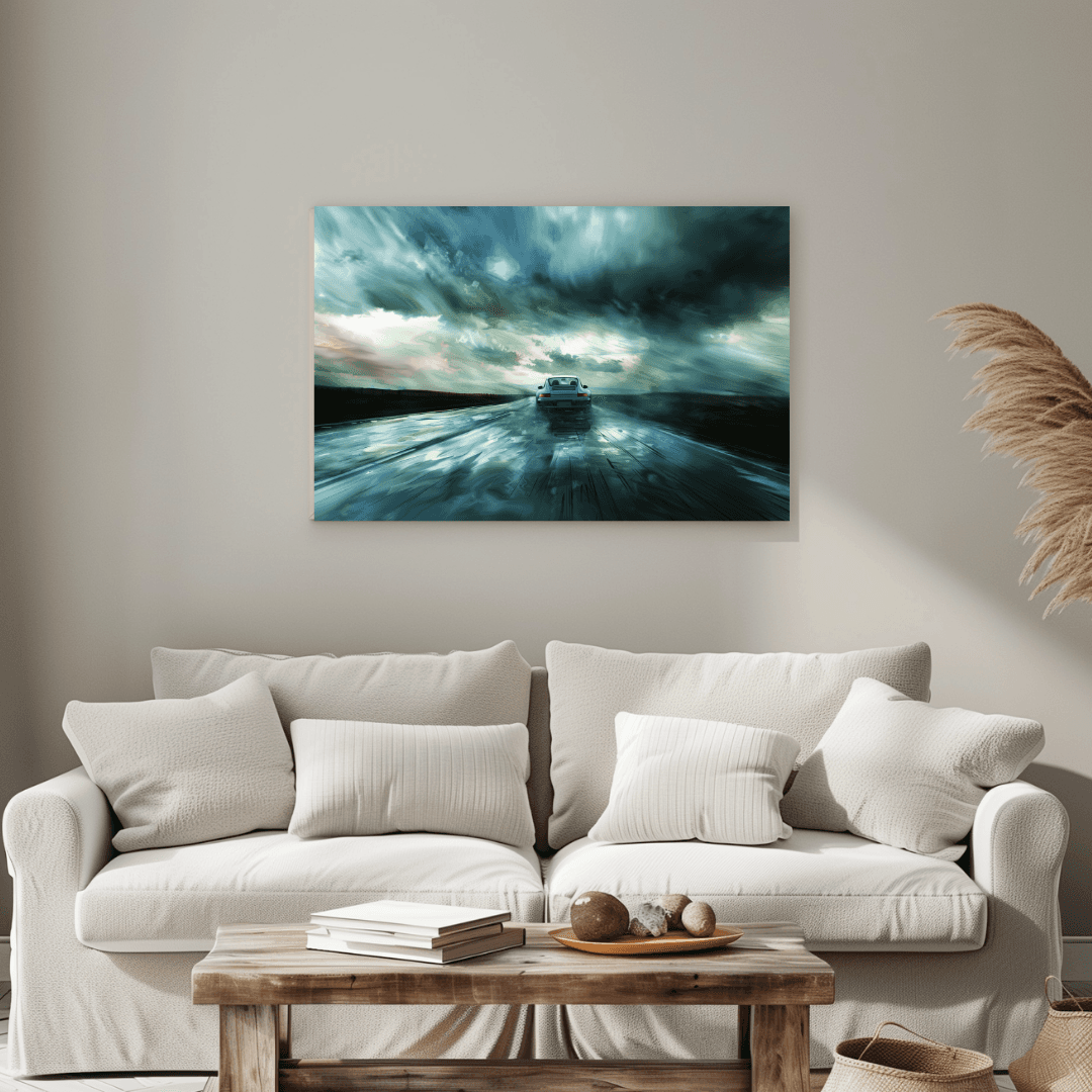 Porsche Porsche in the Storm – Rainy Highway Canvas