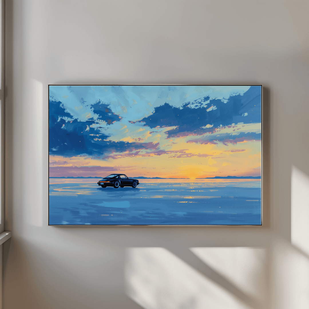 Porsche Sunset Drive – Porsche on Salt Flats Canvas