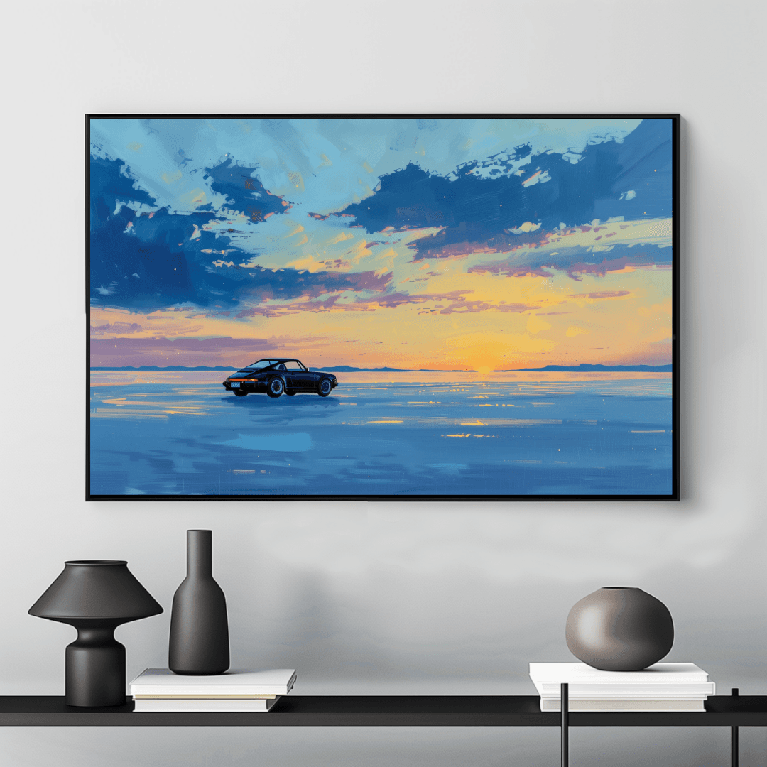 Porsche Sunset Drive – Porsche on Salt Flats Canvas
