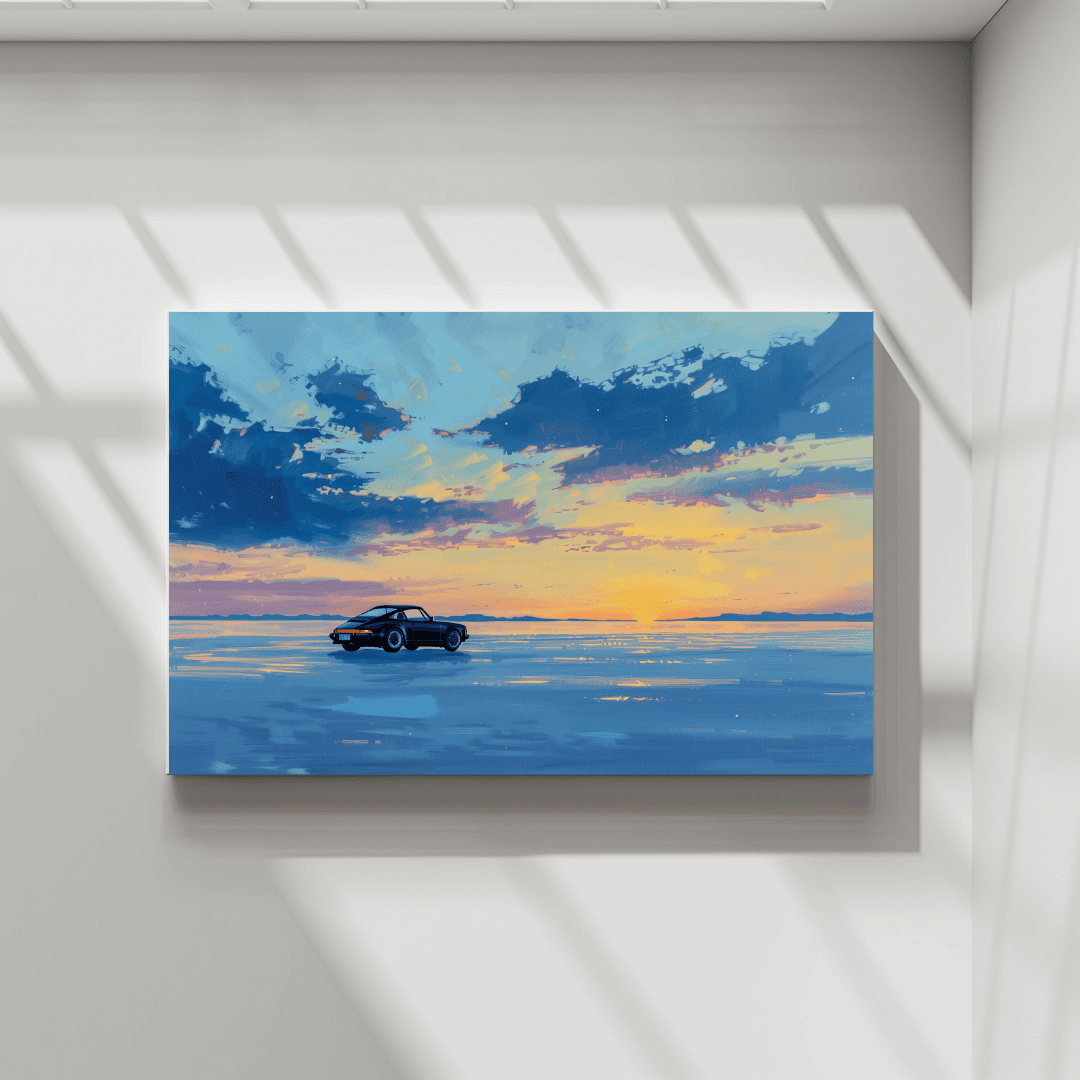 Porsche Sunset Drive – Porsche on Salt Flats Canvas