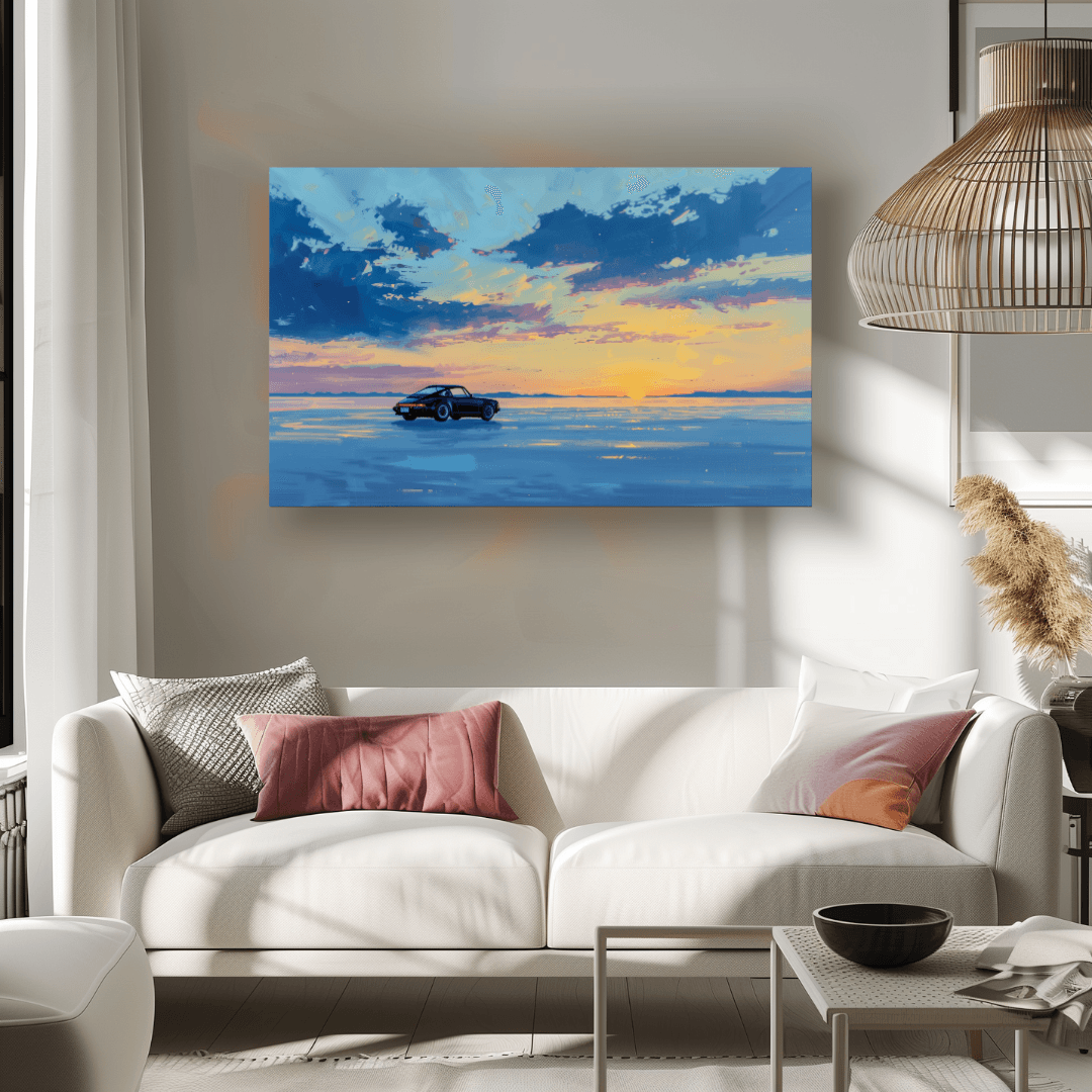 Porsche Sunset Drive – Porsche on Salt Flats Canvas