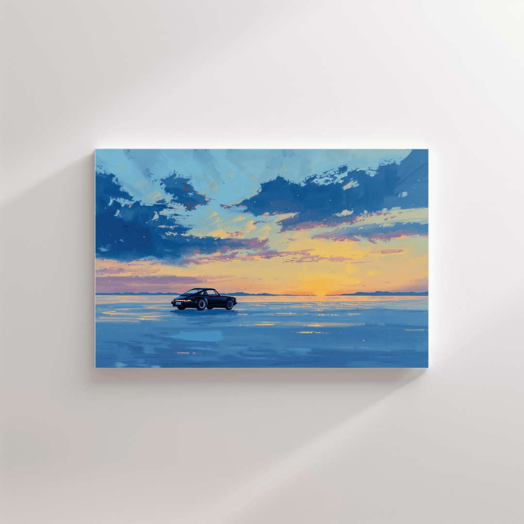Porsche Sunset Drive – Porsche on Salt Flats Canvas