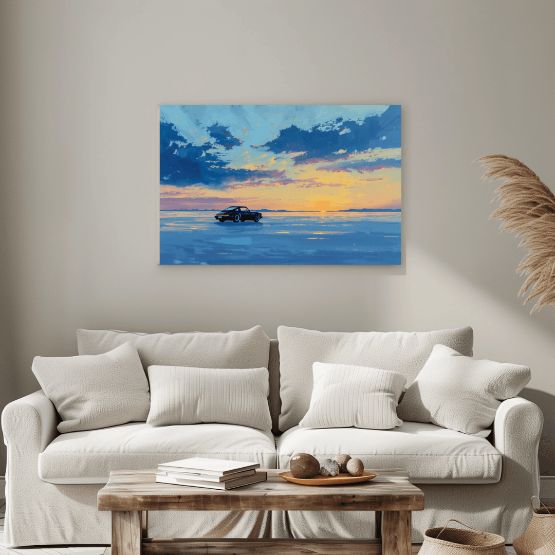Porsche Sunset Drive – Porsche on Salt Flats Canvas