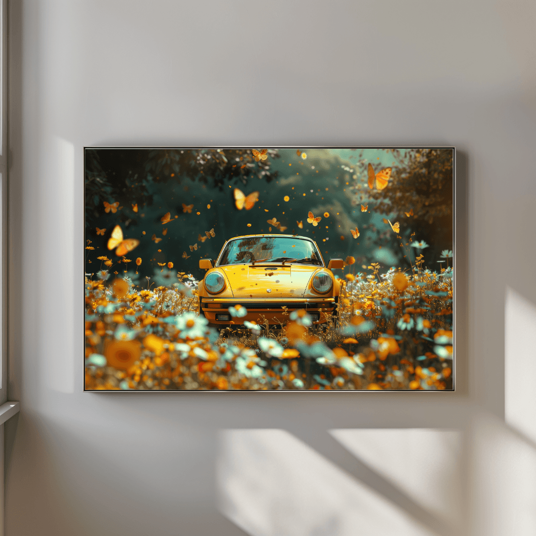 Porsche Yellow Porsche in Butterfly Meadow Canvas