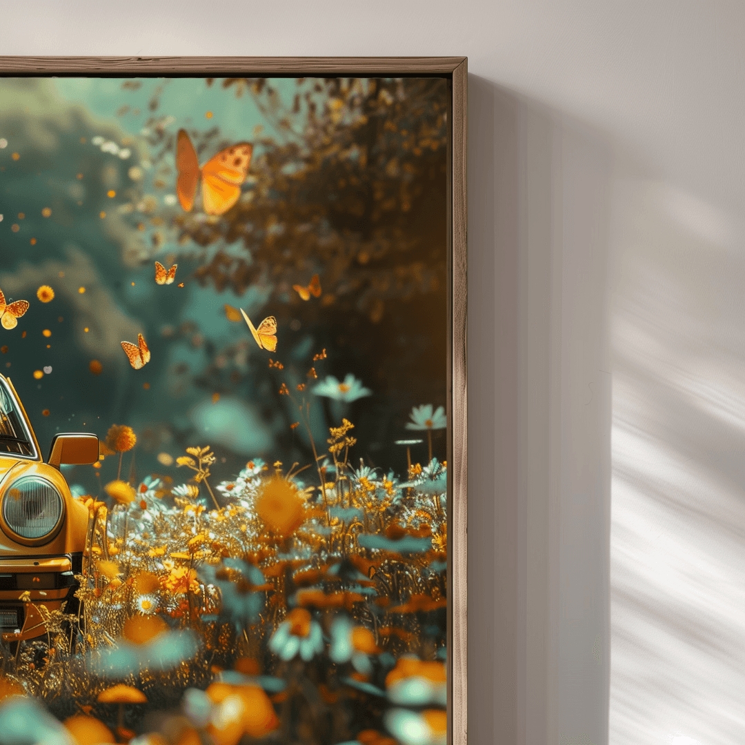Porsche Yellow Porsche in Butterfly Meadow Canvas
